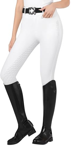 GemRebel Riding Pants for Women Full Seat Riding Tights with Pockets Equestrian Pants Comfortable Non-Slip Grip Breeches White M