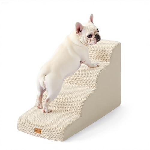 Gardner Pet Hundsteg för säng, 4 nivåer, skum med hög densitet, hunduppfart för soffa, vattentålig husdjursstege med halkfri botten, lämplig för valp, små djur, beige