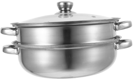 VALICLUD Vaporera Doble Inoxidable con Tapa de Vidrio y Asas Resistentes Olla para Cocinar Verduras Mariscos Sopas y Pasta Cocina