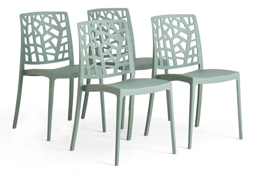 SIEDITI FUORI E DENTRO Sedie impilabili in polipropilene con fibra di vetro per esterno/giardino o interno, idrorepellenti e resistenti, design moderno e naturale - Trixy (4, Verde Salvia)