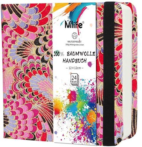 Mlife Fyrkantigt Dubbelsidigt Skissblock I Akvarellpapper, 100% Bomull, 300 G/M², Syrafritt, Akvarellblock Perfekt För Konstälskare, Vuxna Och Studenter, 12,5 X 12,5 Cm, Röda Fjädrar