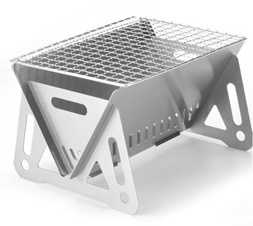 Calefacción eficiente de acero inoxidable plegable estufa de tarjetas para acampar con diseño plegable portátil y compatibilidad con leña y carbón combustibles