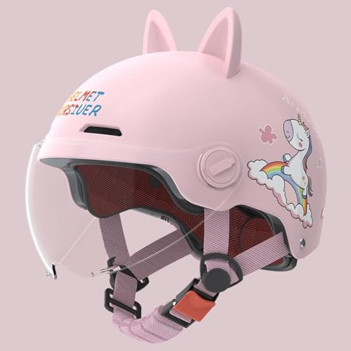 Caimcie Offener Motorradhelm mit Katzenohren, ECE & DOT Geprüft Halbschalenhelm mit Visier, Mopedhelm für Kinder Jungen Mädchen 3-12 Jahre A