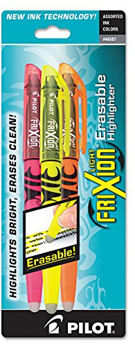 Pilot FriXion Light Pastel Erasable Highlighters, Chisel Tip, Pack of 3, Assorted Colors Aesthetic Highlighters - Ideal for School, Journaling, and Office Use