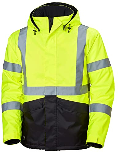 Helly Hansen Workwear Alta Waterproof High Visibility Shell Jackets CSA for Men with Detachable Hood and Napoleon Pocket, 369 HV Yellow/Charcoal - Large