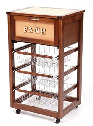 sal mar - Carrello Porta Pane,Porta Frutta in Legno con 3 cestelli Estraibili col.Noce