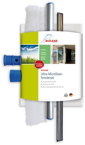 ALCLEAR International 960008 Set Professionale per la Pulizia di Finestre, con Panno in Microfibra per Lavare i Vetri, Tergivetro Combinato da 35 cm, Set da 3 Pezzi, per l'Uso Domestico