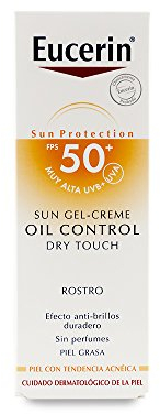 Eucerin Sun Gel Crema Oil Control Dry Touch FPS 50+ (50 ml), protección solar facial 50+ con filtros UVA/UVB, crema solar para piel grasa y propensa al acné, crema de sol con textura ultraligera
