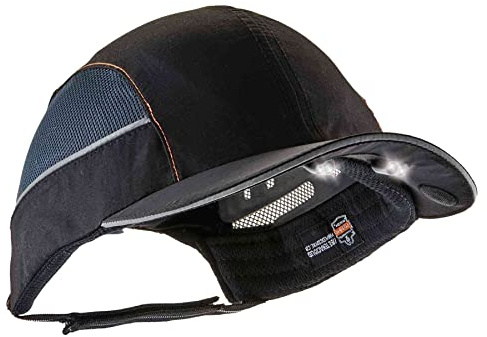 Ergodyne Safety Bump Cap with LED Brim Lighting, Baseball Hat Style, Short Brim, Skullerz 8960,Black