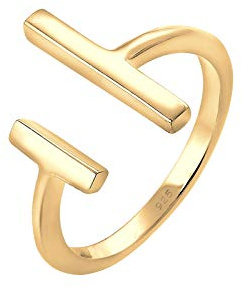 Elli Ring Damen Geo Stab Offen Minimal in 925 Sterling Silber Vergoldet