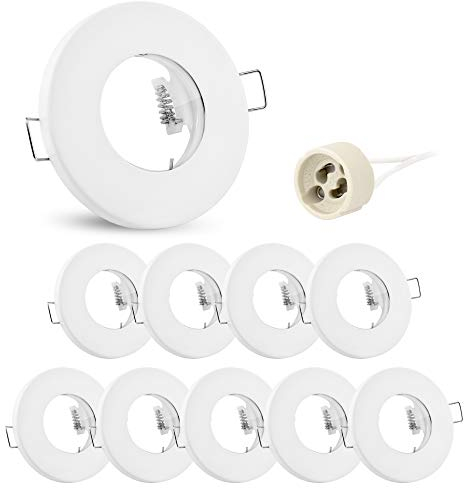 linovum 10x Feuchtraum Einbaustrahler Rahmen flach - Einbaurahmen IP65 weiß rund mit GU10 Fassung für Bad, Dusche & Aussen