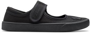 Clarks Girl's Hopper Go Ballet School Shoes, Black Fabric, 1 UK