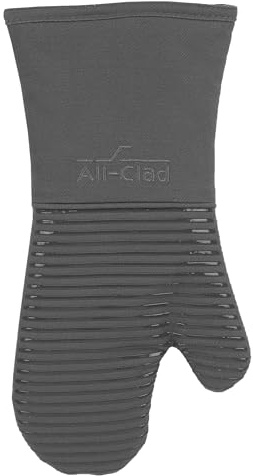 All Clad Silicone Oven Mitt: Heat Resistant up to 500 Degrees - 100% Cotton & Silicone, 14x7 Oven Mitt for Kitchen and Barbeque, 1-Pack, Pewter