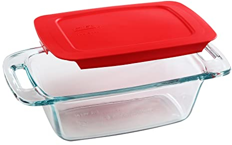 Pyrex Easy Grab 1.5-Qt Glass Loaf Dish with Lid, Tempered Glass Baking Pan with Large Handles, Non-Toxic, BPA-Free Lid, Bread Pan, Dishwasher, Fridge, Freezer, Oven and Microwave Safe Loaf Pan
