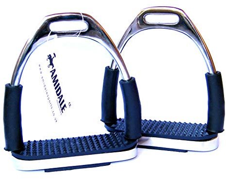 AMIDALE SPORTS FLEXI STIRRUPS HORSE RIDING BENDY IRONS BEAUTIFUL COLORS VARIOUS SIZES (SILVER - STAINLESS STEEL, 4.75 INCHES)