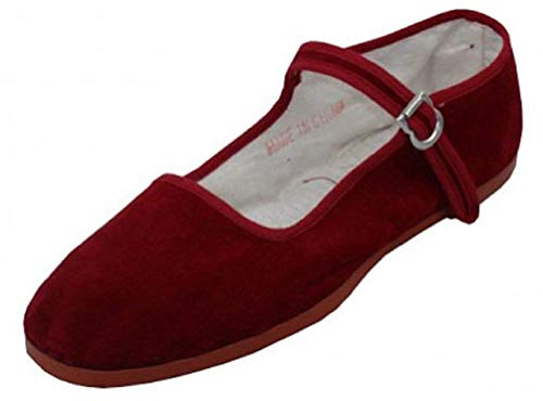 Shoes8teen Zapatos 18 para Mujeres de Algodón de Muñeca China Mary Jane Zapatos Planos de Bailarina Ballet (41, Borgoña 118)