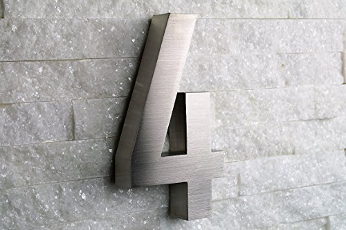 3D Hausnummer 4 Edelstahl rostfrei witterungsbeständig 3D Effekt in 20cm Höhe und 3cm Tiefe aus gebürstetem Edelstahl V2A inkl. Montagematerial erhältlich:0 1 2 3 4 5 6 7 8 9 a b c d