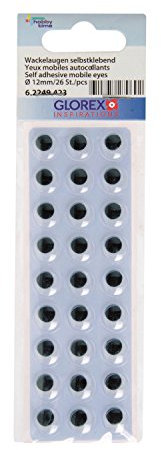 Glorex 6 2249 423 - Wackelaugen, rund, selbstklebend, ca. 12 mm, 26 Stück, ideal zum Basteln von Figuren, Menschen und Tieren, beliebt bei Kindern
