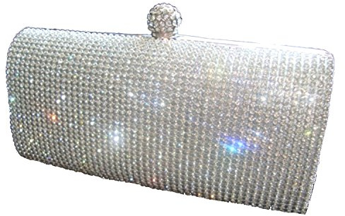 Shimmering Silver Diamante Encrusted Evening bag Clutch Purse Party Bridal Prom