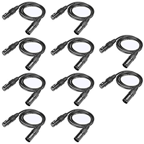 TSSS 10 Stück DMX Kabel 3‑pol XLR Stecker auf Buchse-1 m, Doppelt Geschirmt, Flexible PVC‑Mantel – Patchkabel für Bühnenbeleuchtung, Moving Heads, PAR