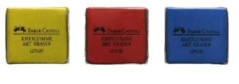 Knådgummi suddgummi, faber castell i rött, gult eller blått, sorterat.