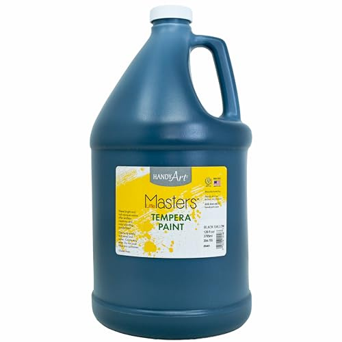 Handy Art Little Masters Tempera Paint, Black, Gallon 128 oz Bottle, Bright & Mixable, High Opacity, Washable Colors for Classroom, Students, Kids, Young Artists, Safe & Non-Toxic, Made in USA