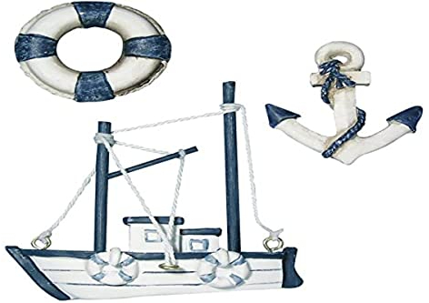 Rayher Maritime Streuteile „Krabbenkutter“, aus Polyresin, 3 Motive, Kutter, Anker, Rettungsring, 4 – 8 cm, perfekt für maritime Dekorationen, 8606900, blau