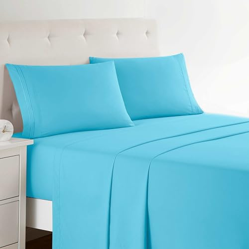 Clara Clark King Sheets Set, Deep Pocket Bed Sheets for King Size Bed - 4 Piece King Size Sheets, Extra Soft Bedding Sheets & Pillowcases, Beach Blue Sheets King