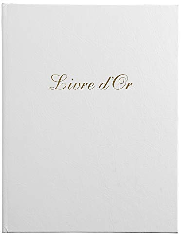 Exacompta - Réf. 4982E - 1 Livre d'or simili-cuir - Format vertical : 27 x 22 cm - Tranche or avec titre en lettres dorées - 100 pages blanches unies - Coloris : Blanc
