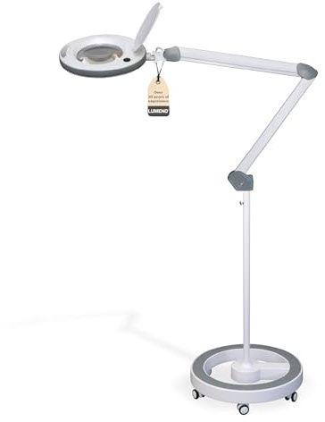 Lumeno lampada d'ingrandimento LED dimmerabile 8515GR con grande lente in vero vetro da 152 mm, adatta come lampada da lavoro, ausilio alla lettura, 5 diottrie con treppiede rotante grigio