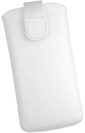 mumbi Mobiltelefonväska äkta läder med klaff och dra upp rem för iPhone 5 vit