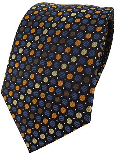 TigerTie Designer Krawatte in braun blau gold orange silber schwarz gepunktet