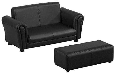 HOMCOM Kindersessel mit Fußhocker, Kindercouch mit Hocker, Kindersofa, Sofa Sessel, Schwarz, 83 x 42 x 41 cm