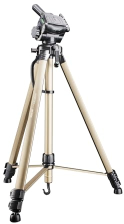 Walimex pro WT-3530 Basic-Stativ 146 cm bronzefarben, Dreibein Fotostativ höhenverstellbar 56-146 cm, Kamerastativ mit Wasserwaage, 3D-Neiger und 65 mm Schnellwechselplatte