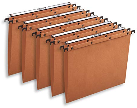 L'Oblique 13265 Pack 10 Dossiers Suspendu Kraft Tiroir Entraxe 330 mm H 250 mm 24O g Fond V Carte Canson Barrette acier