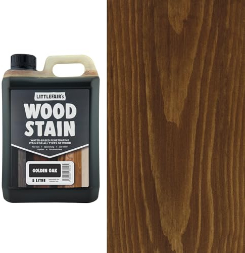 Littlefair's Wood Stain Water-Based - (Golden Oak) – Non-Toxic, Eco-Friendly & Quick Drying - Easy-to-Apply, Concentrated Formula for All Wood Types – 5 LTR