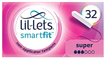 Lil-Lets Non-Applicator Super Tampons, 32 Count (Pack of 1), For Medium to Heavy Flow, 3 Droplets, Plant-Based, SmartFit™ Non-App Tampon