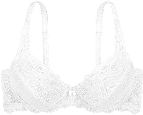 Dorina Reggiseno Donna Angie – con Ferretto, Copertura Totale, Coppe Non Imbottite con Bordo in Pizzo Floreale e Fasce Laterali in Morbido Tessuto Micro, Bianco
