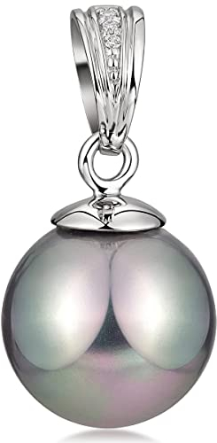 MATERIA Kettenanhänger Perle grau Silber 925 - Perlen Anhänger groß für Kette rhodiniert KA-240
