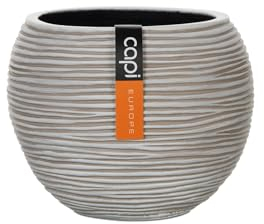 Capi Europe - Gefäß Kugel Rib Anthracite & Ivory - 18x15 - Elfenbein - Öffnung Ø11 - Blumentopf für drinnen - BOFI102