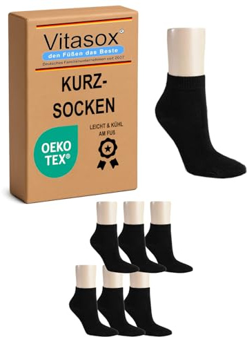 Vitasox 15268 calzini corti da donna in cotone senza cuciture nero, pacco da 6 39/42