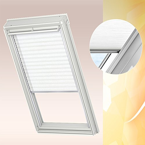 VELUX Original Faltstores Plissee FHL M08 1016S Für // GGL, GTL, GPL, GHL, GXL M08, 308 und GGU, GTU, GPU, GHU, GXU M08 // in Stofffarbe 1016 / Uni Weiß // Seitenschienen in Silber_30041