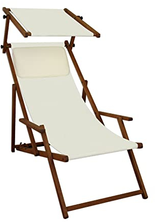 Sonnenliege weiß Liegestuhl Sonnendach Gartenliege Deckchair Holz Gartenmöbel Buche 10-303 S