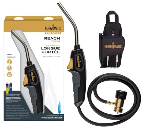 Bernzomatic BZ8250HT Reach Hose Torch, Trigger-Start Hose Torch with Included Holster For Fuel Canister, Red (8250 Reach Torch)
