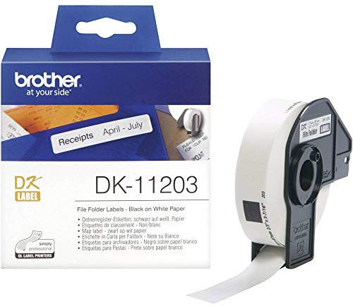 Brother DK-11203 Label Roll, File Folder Labels, Black on White, 300 Labels, 17 mm (W) x 87 mm (L), Brother Genuine Supplies