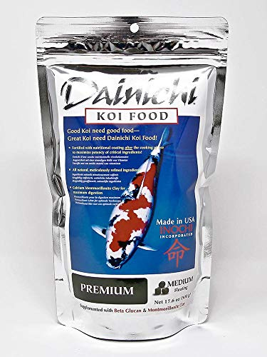 Dainichi Koi Fish Food, Premium 1.1 lb Bag – Medium Floating Pellets (5.5 mm) for Koi, Goldfish and Pond Fish – High Protein Formula – Enhances Color and Vitality