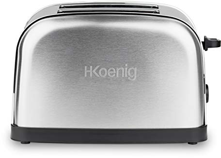 H.Koenig Tostadora Grill 2 Rodajas TOS7 Ranuras Anchas Acero Inoxidable Vintage, 6 Niveles de Dorado, Descongelación, Rápida y Uniforme, Pan y Bollería, Fácil Limpieza, 850 W
