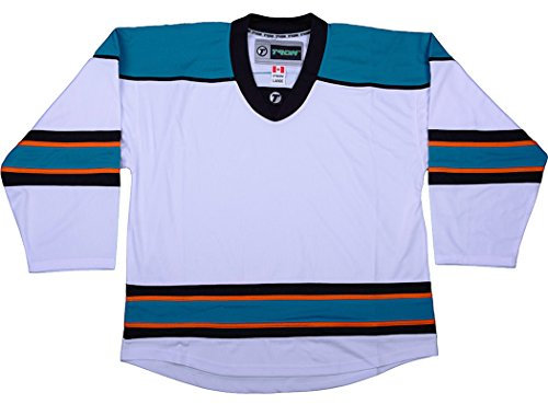 TronX Spielbekleidung DJ300 Junior Eishockey Trikot, Hockeybekleidung, Lange Ärmel (DE/NL/SE/PL, Alphanumerisch, L, XL, San Jose Sharks - White)
