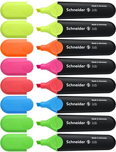 Schneider Instrumentos de escritura Highlighter Trabajo, rellenable ordenados, 8 Caso, (amarillo, naranja, rosa, rojo, azul, verde)