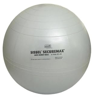 SISSEL® SECUREMAX® Gymnastikball Silber | Maße 65 cm | Belastung bis 500 kg | 100% PVC & recyclebar | Für Fitness & Therapie | SECUREMAX-Sicherheitssystem | Inkl. Übungsposter & Stöpselheber